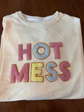 Simply Southern Cream Pullover with 'HOT MESS' textured logo on front XL